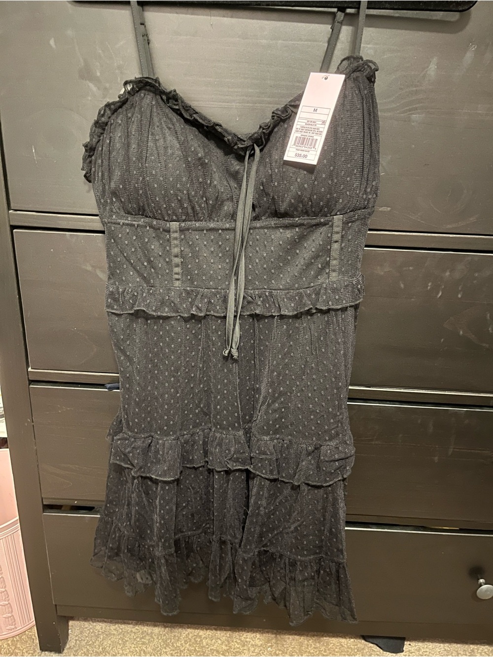 Womenโs Black Ruffled Slip Dress